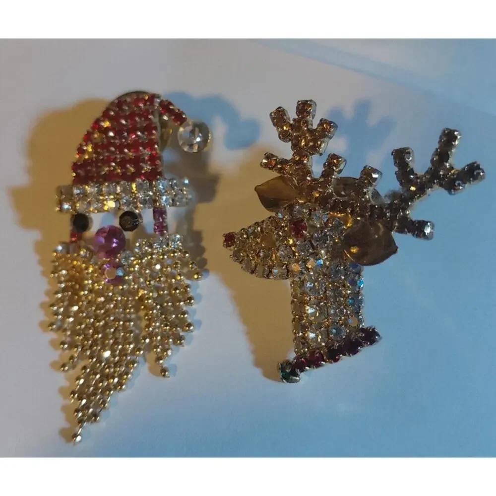 Vintage Kirk's folly Santa Claus and Rudolph pin Broach set